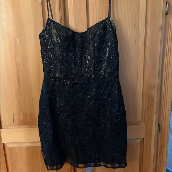 Sherri Hill Black Sequin Mini Dress - Picture 4 of 6